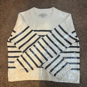 LOFT Sequin Striped Sweater - Cream and Black